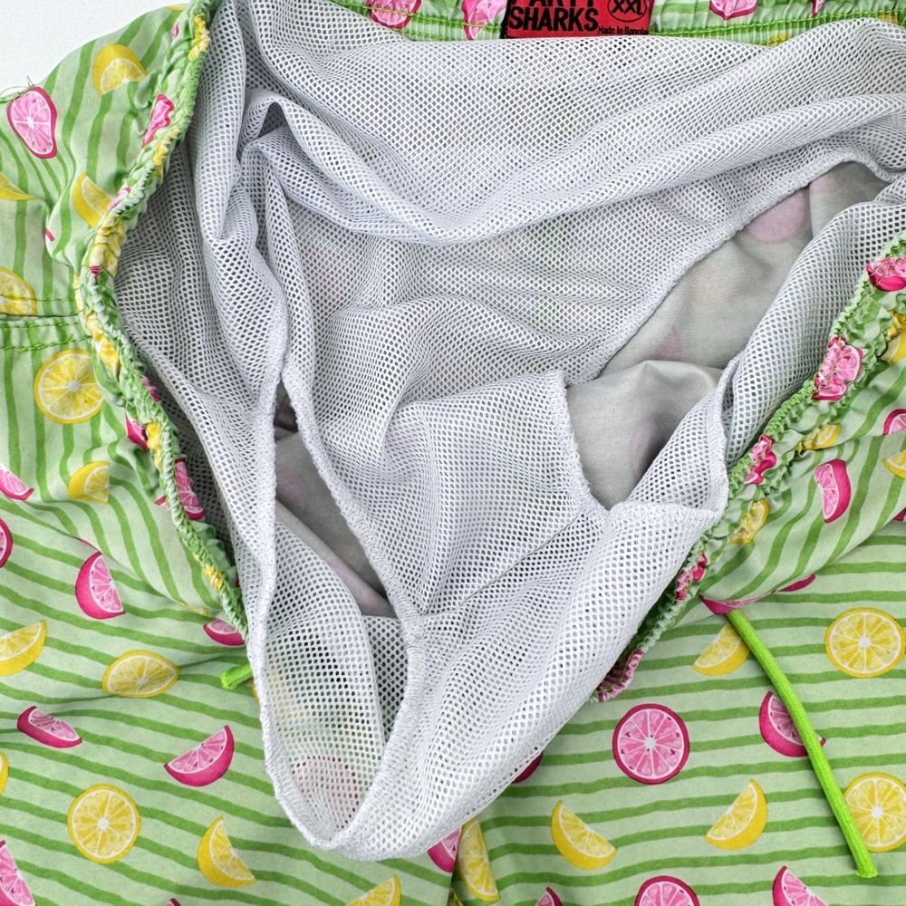 Party Sharks Swim Trunks Mens XXL Green Citrus Fruit Striped Beach - Picture 5 of 8